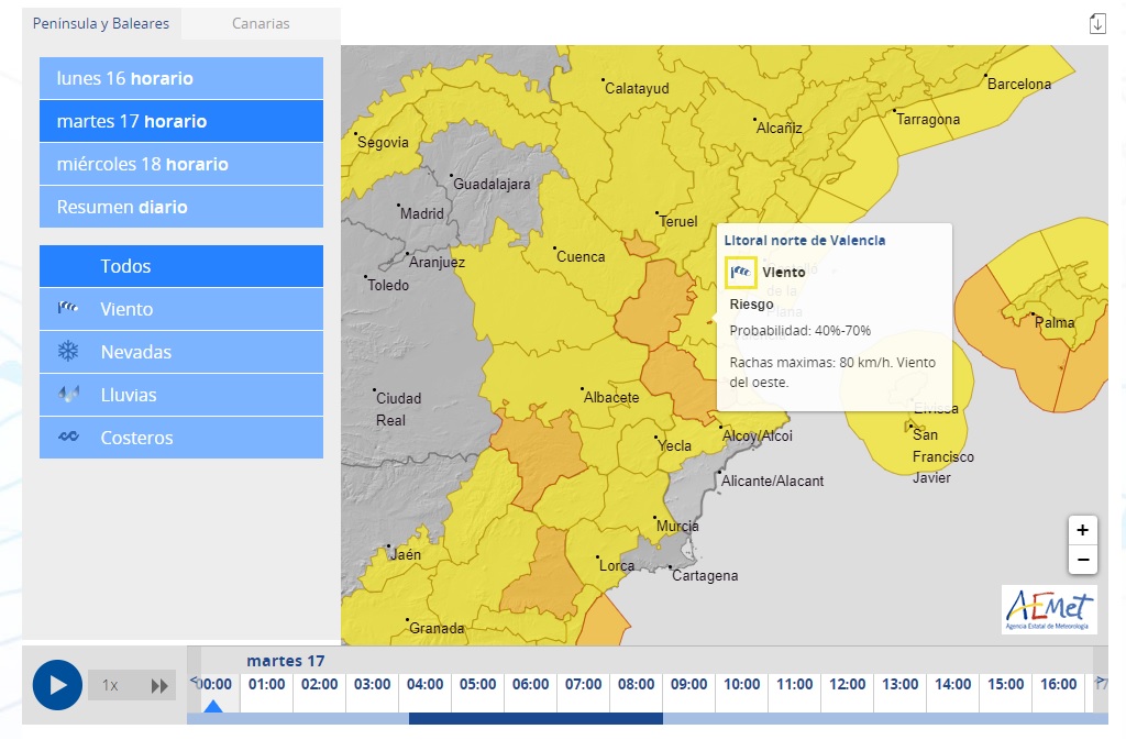 Aviso AEMET martes 17