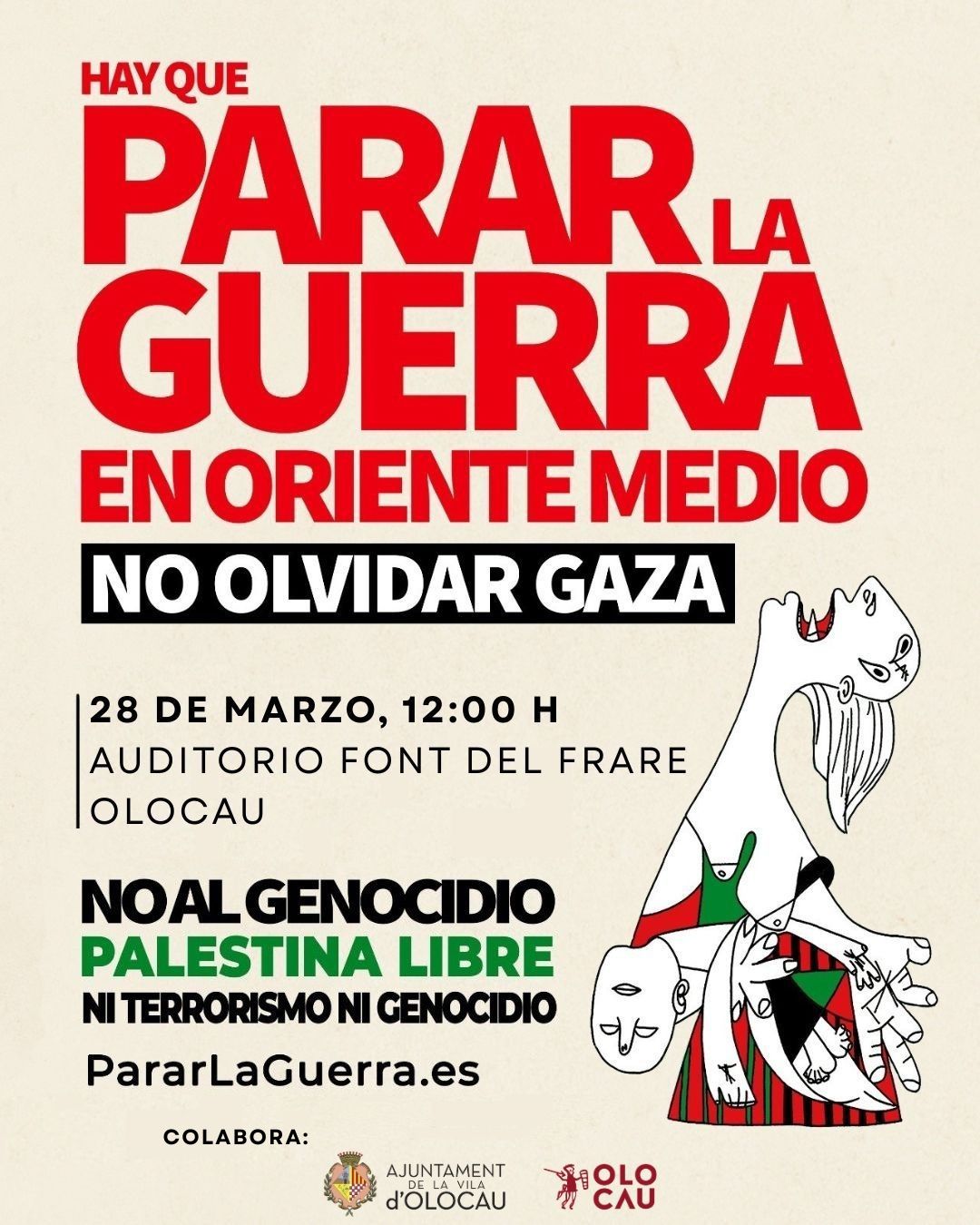 Cartel concentración contra guerra en Oriente Medio y en apoyo a Gaza Olocau