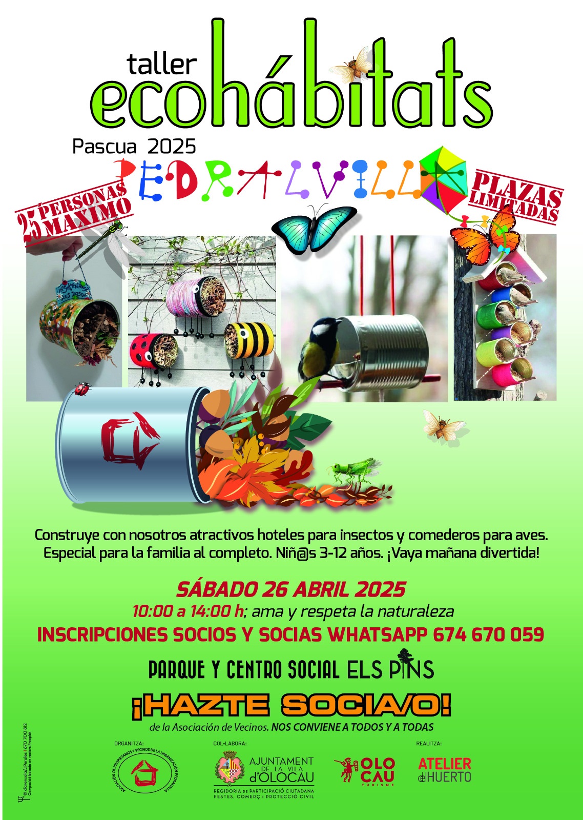 Cartel taller de ecoh&aacute;bitats - Pascua 2025 Pedralvilla Olocau
