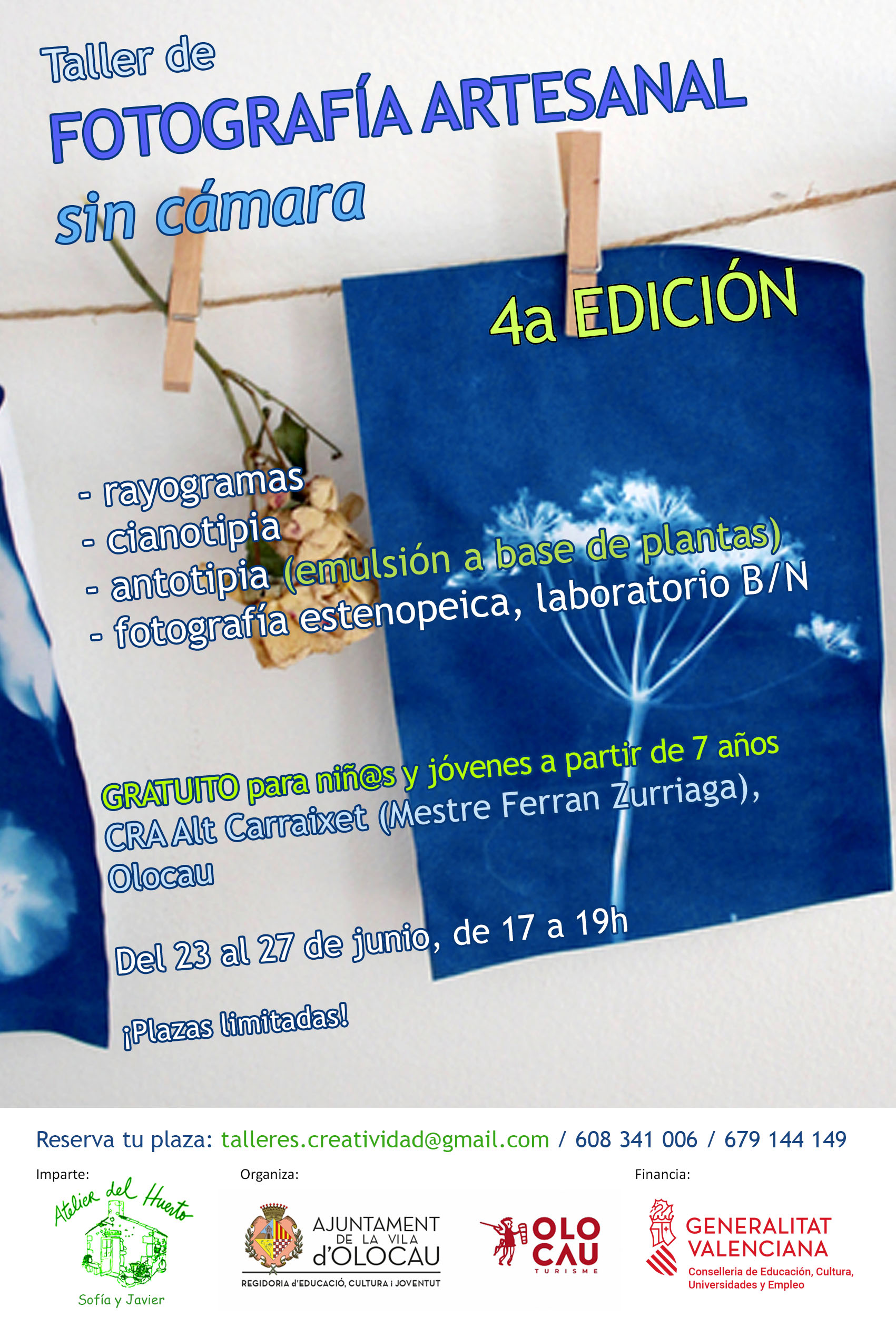 Cartel taller de fotograf&iacute;a artesanal sin c&aacute;mara Olocau