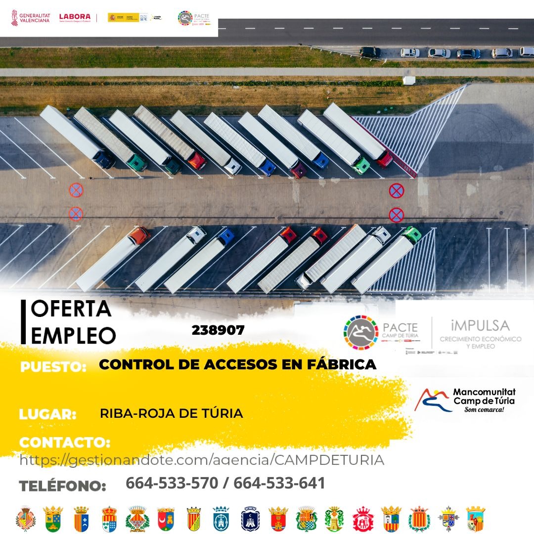 Oferta de empleo - Control de accesos en f&aacute;brica en Riba-roja de T&uacute;ria