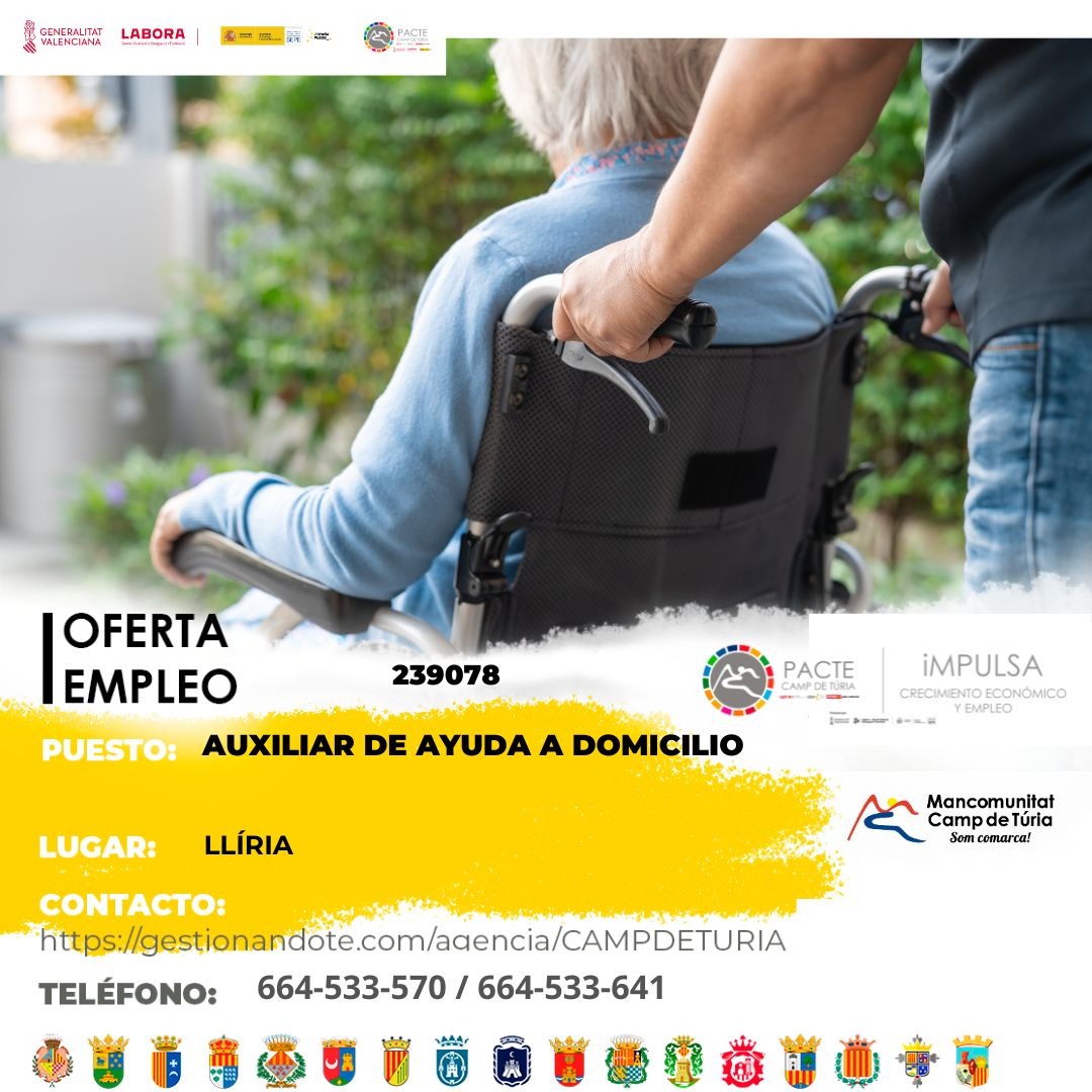 Oferta de empleo - Auxiliar de ayuda a domicilio en Ll&iacute;ria