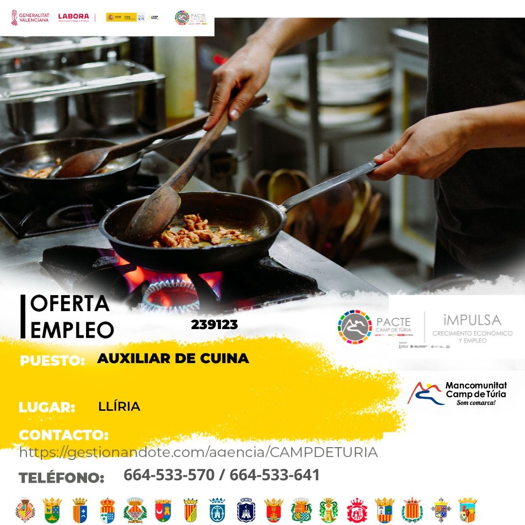 Auxiliar de cocina en Ll&iacute;ria