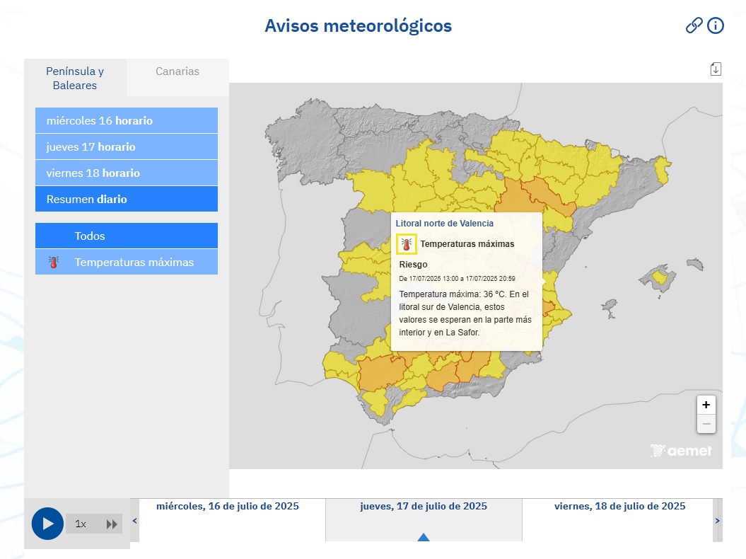 Avisos AEMET 17 julio