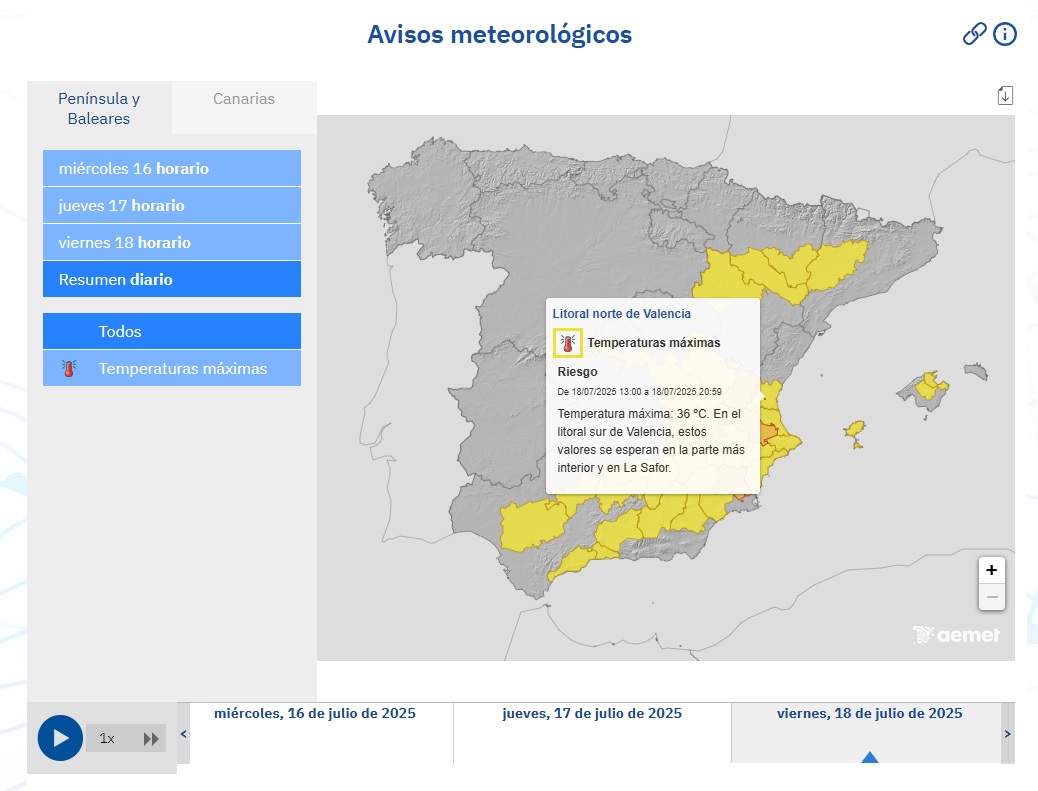 Avisos AEMET 18 julio