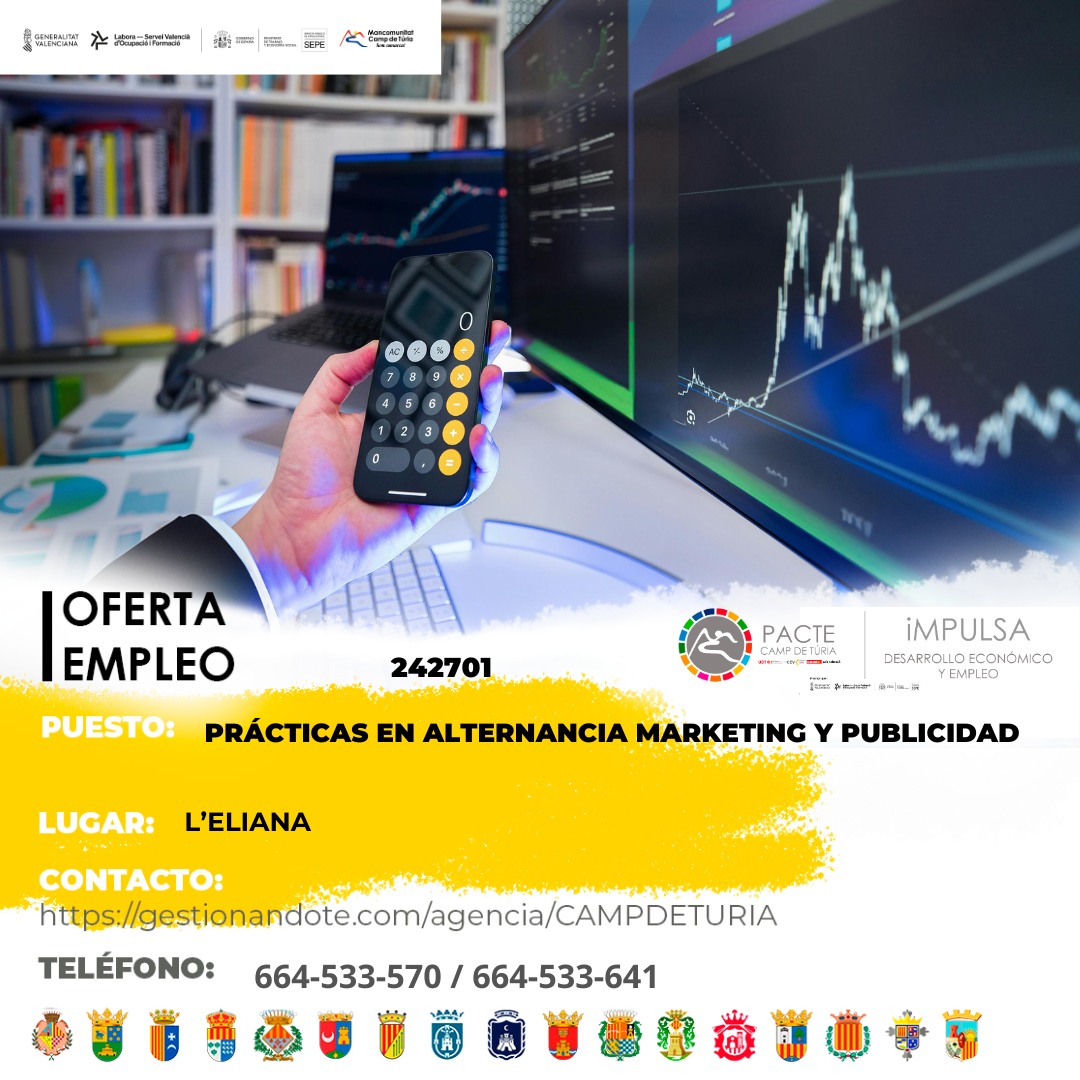 Oferta de empleo - Pr&aacute;cticas en alternancia marketing y publicidad en Eliana