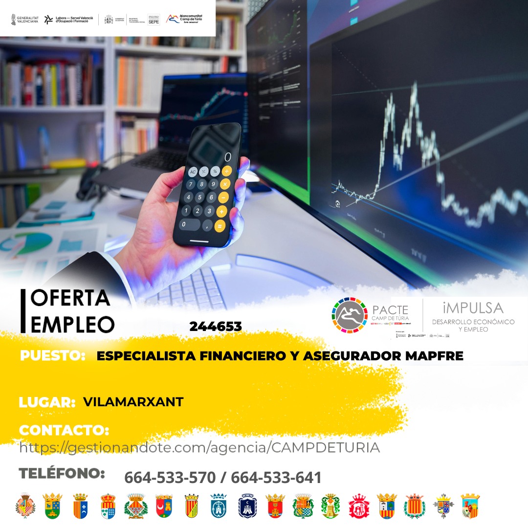 Oferta de empleo - Especialista financiero y asegurador MAPFRE en Vilamarxant
