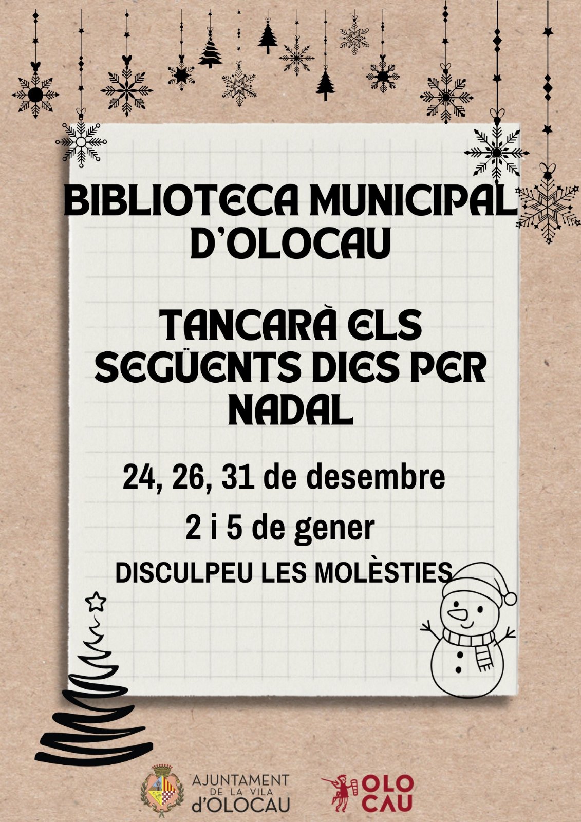 Dies tancament Nadal Biblioteca Municipal Olocau