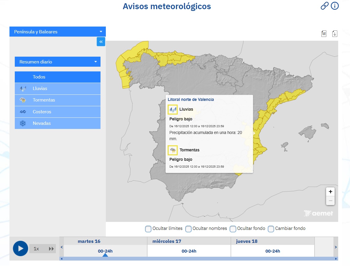 Avisos AEMET 16 diciembre