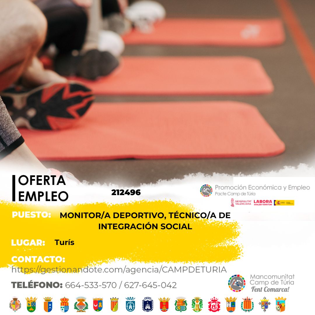 Oferta - Monitor-a deportivo, t&eacute;cnico-a de integraci&oacute;n social en Tur&iacute;s