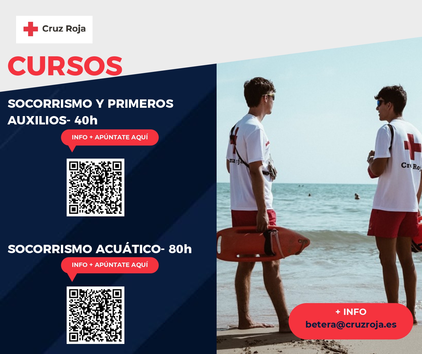 Cartel Cursos de socorrismo y primeros auxilios y de socorrismo acuático de la Cruz Roja