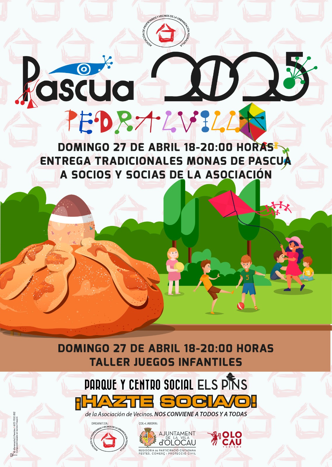 Cartel entrega de monas de Pascua y taller de juegos infantiles - Pascua 2025 Pedralvilla