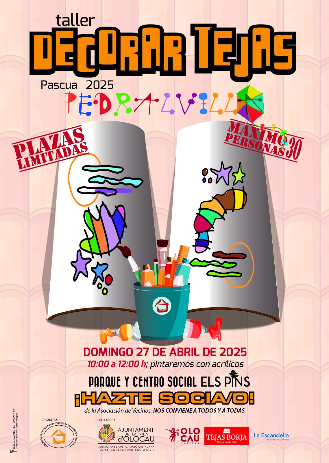 Cartel taller de decoraci&oacute;n de tejas - Pascua 2025 Pedralvilla