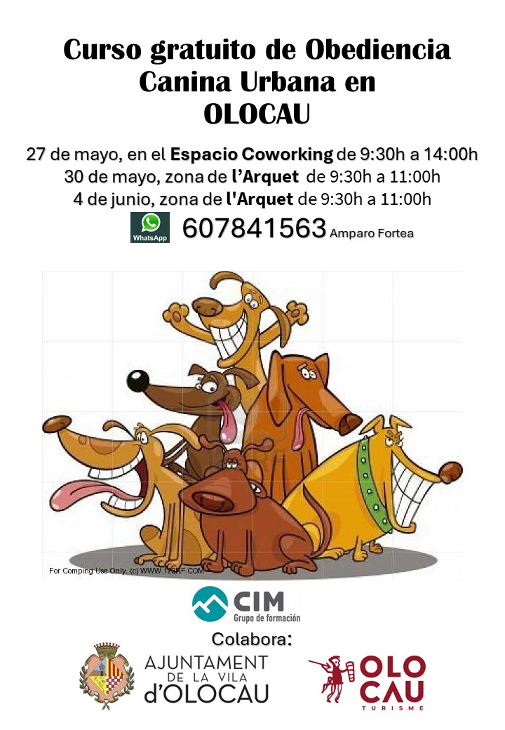 Cartel curso gratuito de Obediencia Canina Urbana Olocau
