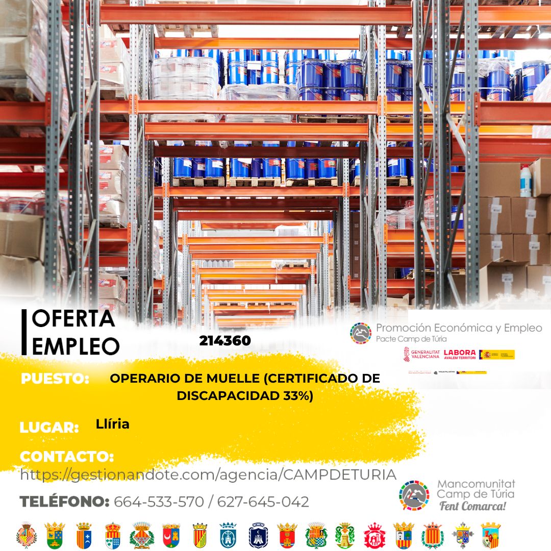 Operario de muelle (certificado de discapacidad 33%) en Ll&iacute;ria