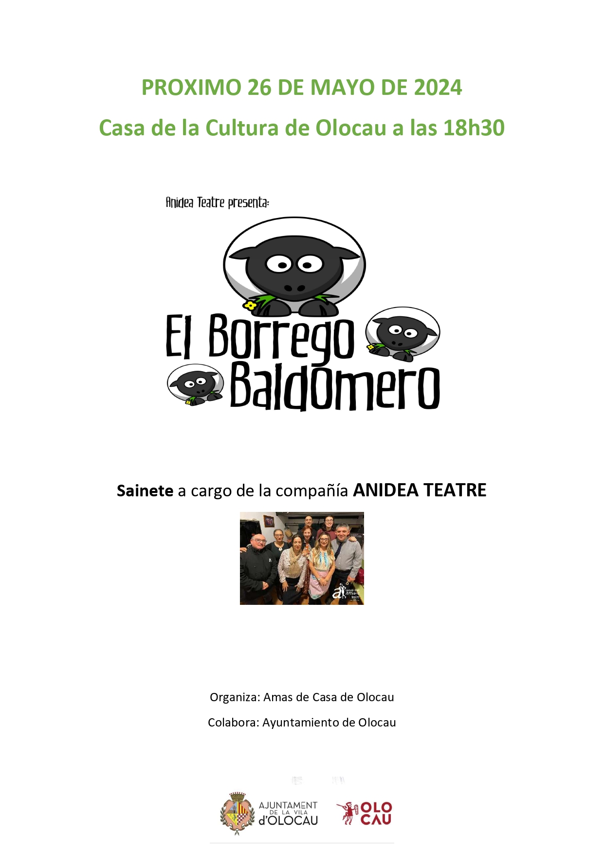Cartel representaci&oacute;n del sainete &lsquo;El Borrego Baldomero&rsquo; Olocau