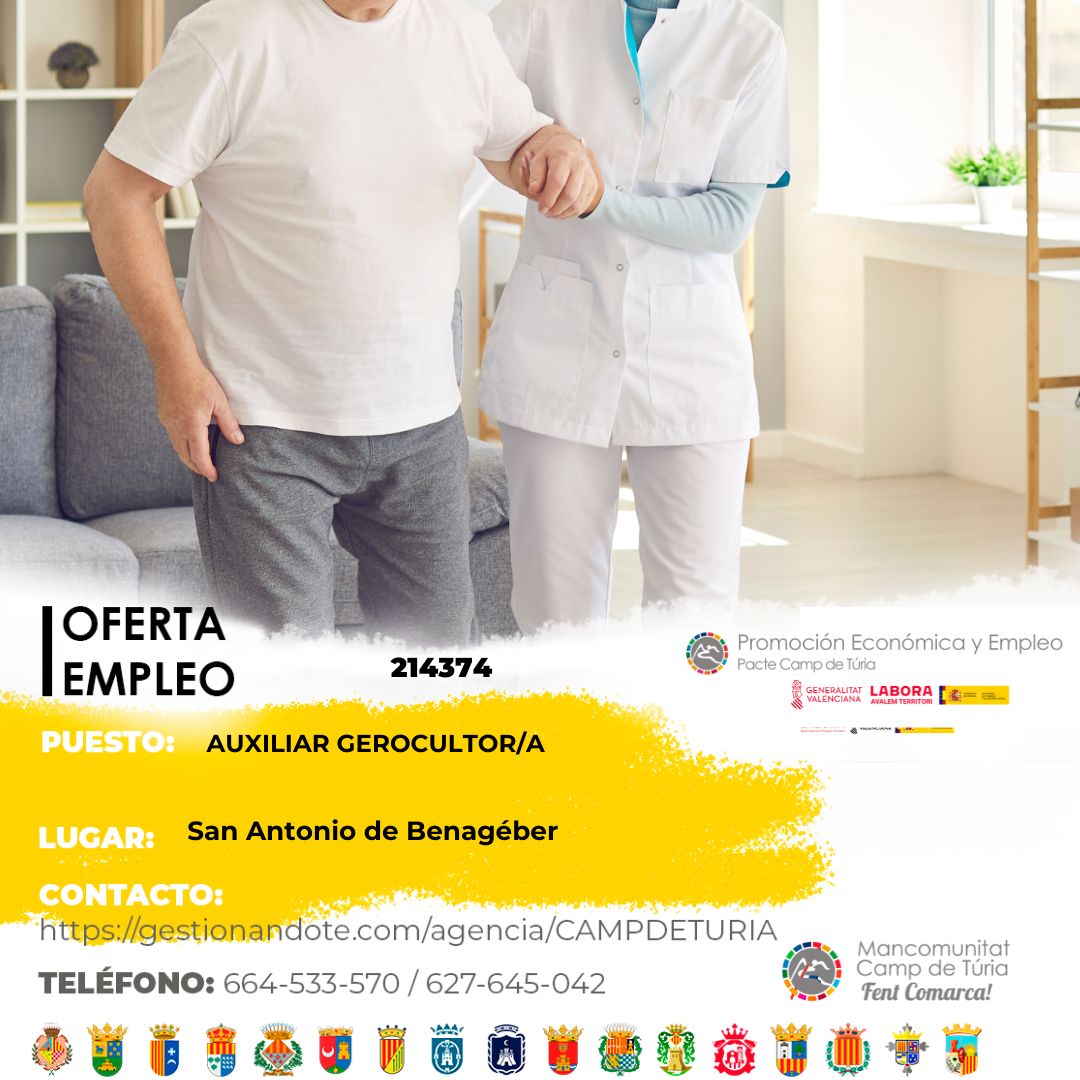 Oferta de empleo - Auxiliar gerocultor-a en San Antonio de Benag&eacute;ber