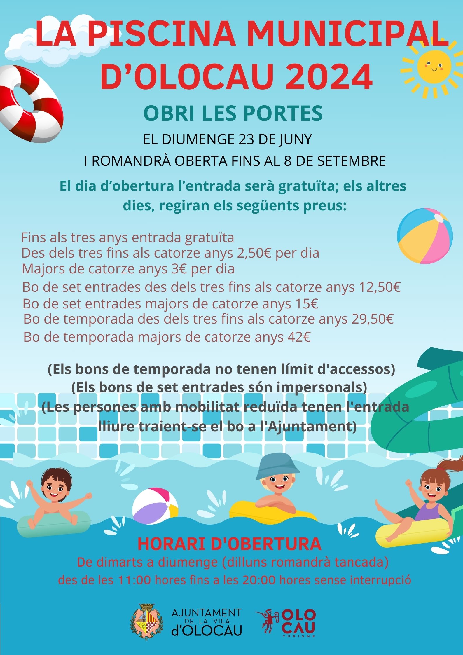 Cartel Piscina Municipal Olocau 2024