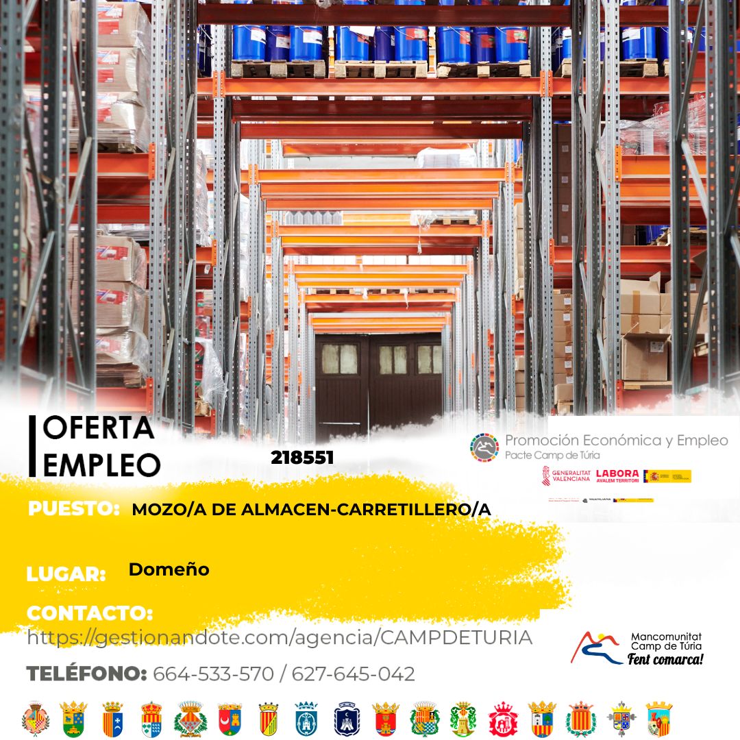 Oferta de empleo - Mozo-a de almac&eacute;n-carretillero-a en Dome&ntilde;o