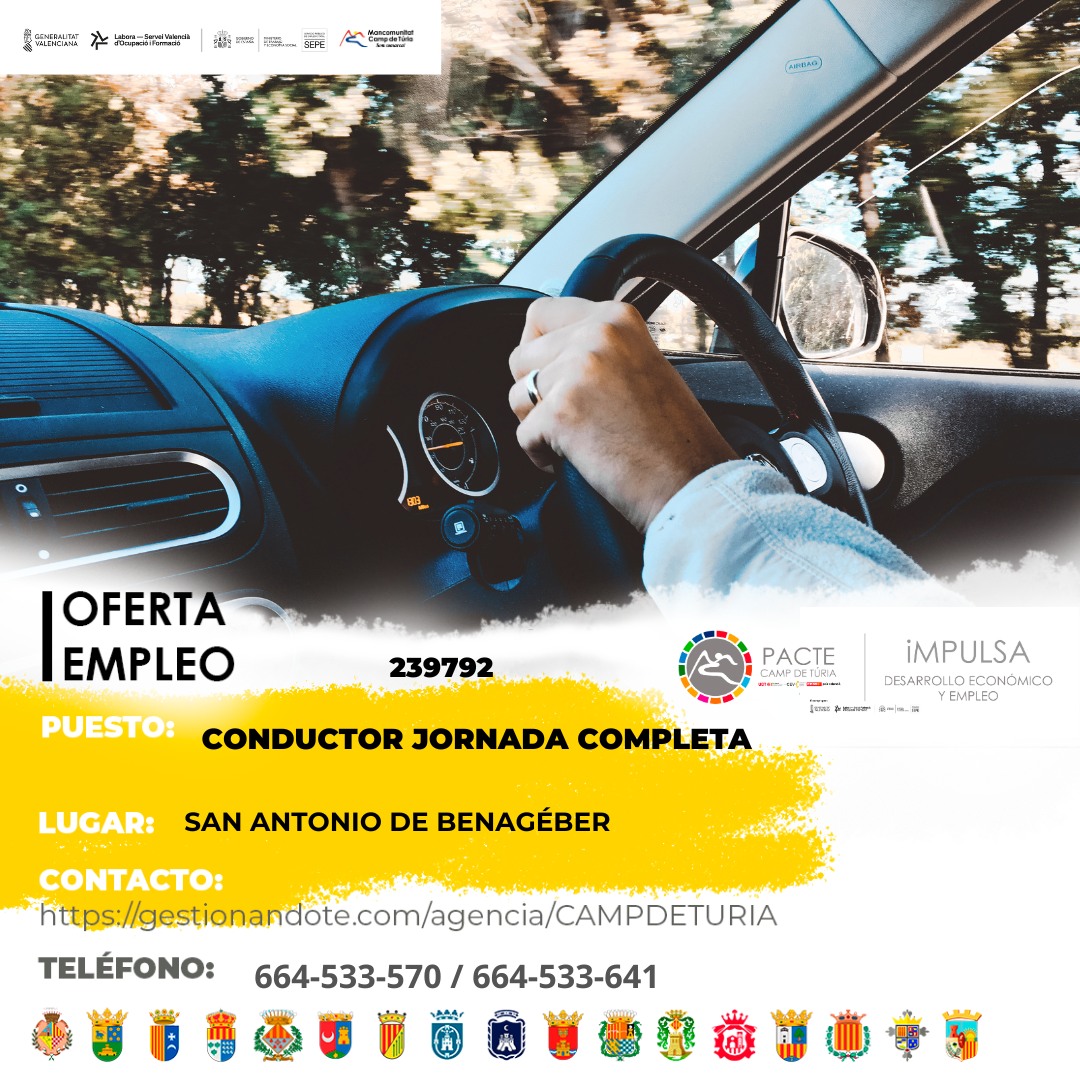 Oferta de empleo - Conductor jornada completa en San Antonio de Benag&eacute;ber