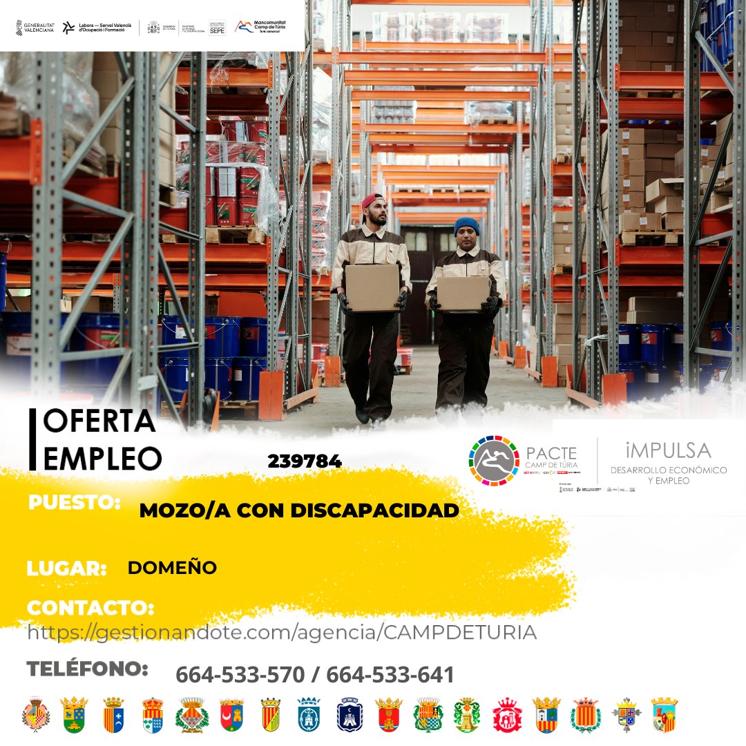Oferta de empleo - Mozo-a con discapacidad en Dome&ntilde;o