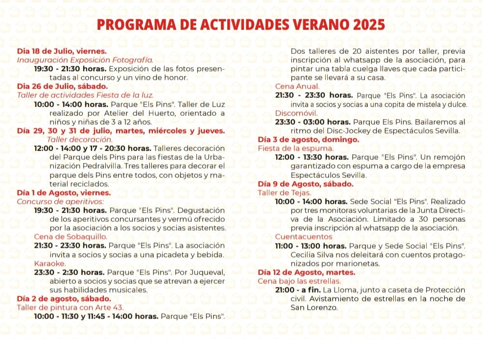 Programa Fiestas Pedralvilla Olocau 2025 - 2