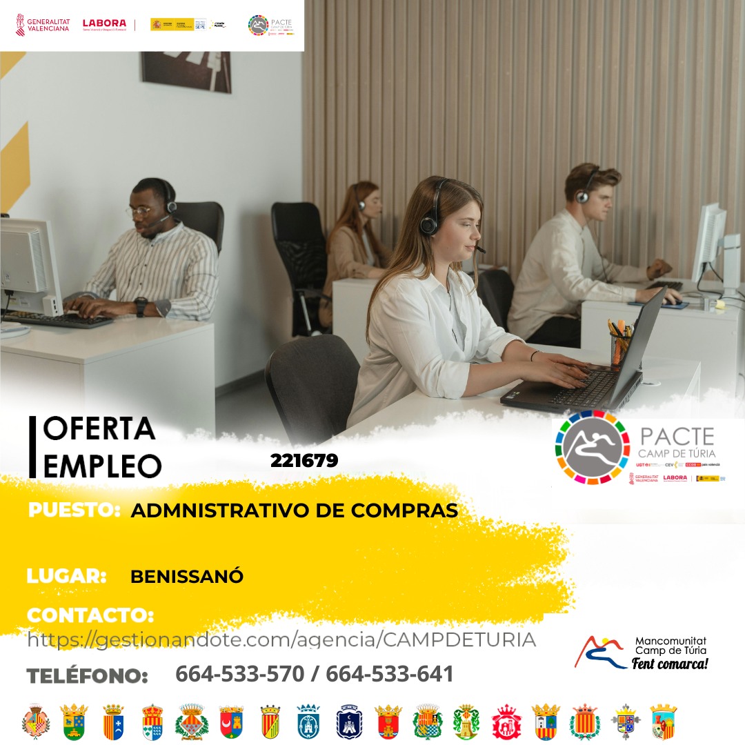 Oferta de empleo - Administrativo de compras (Auxiliar administrativo) en Benissan&oacute;