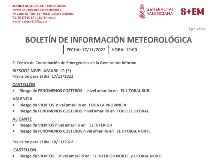 Bolet&iacute;n de informaci&oacute;n meteorol&oacute;gica