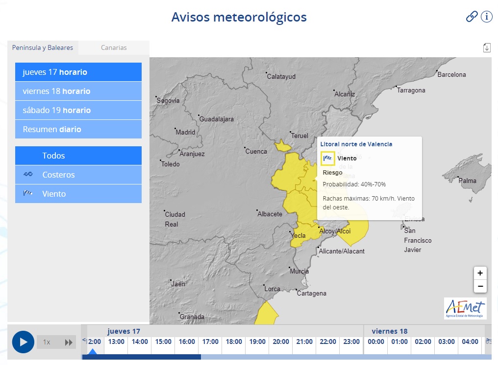 AEMET jueves 17 de noviembre