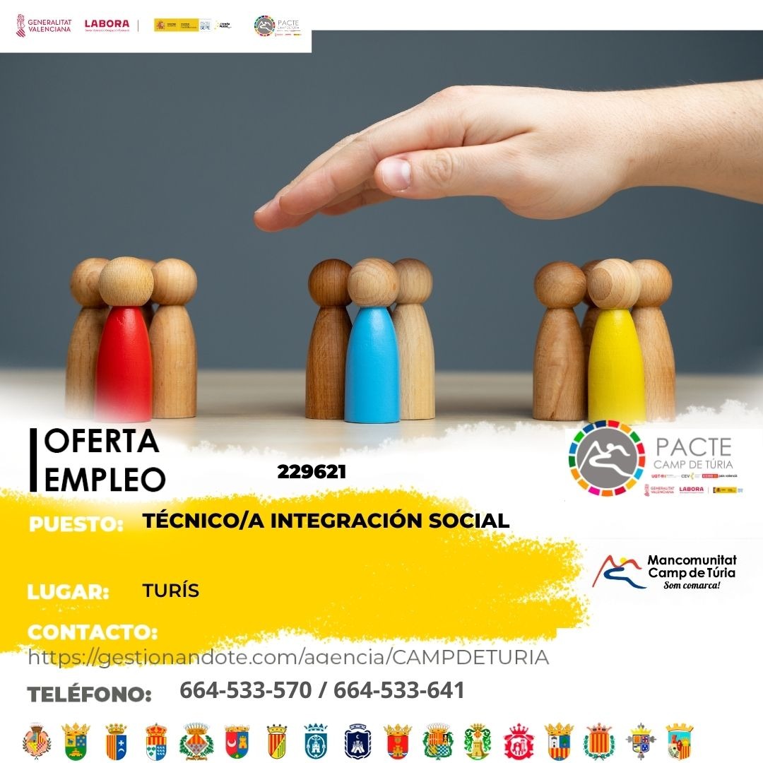 Oferta de empleo - T&eacute;cnico-a integraci&oacute;n social en Tur&iacute;s