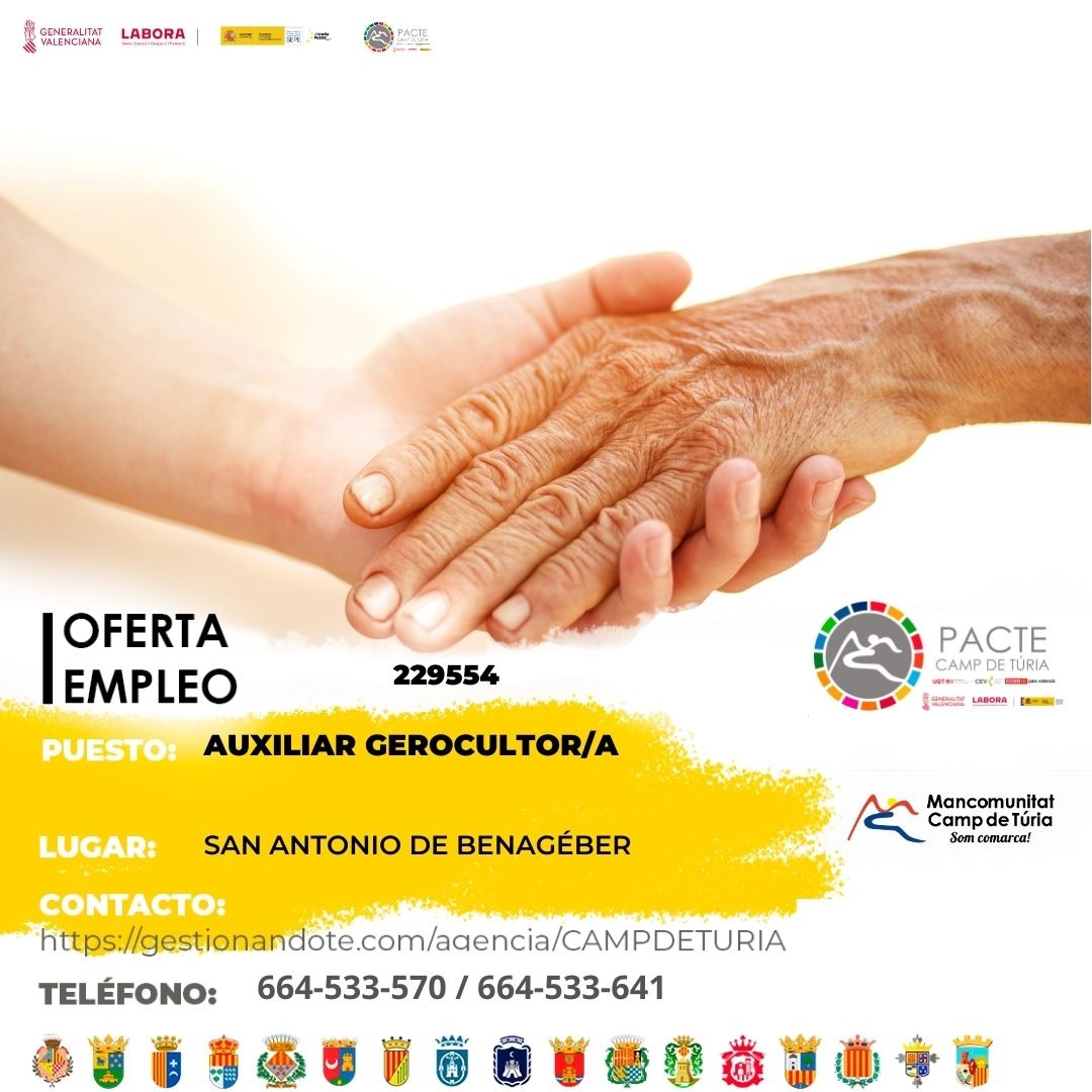 Oferta de empleo - Auxiliar gerocultor-a en San Antonio de Benag&eacute;ber