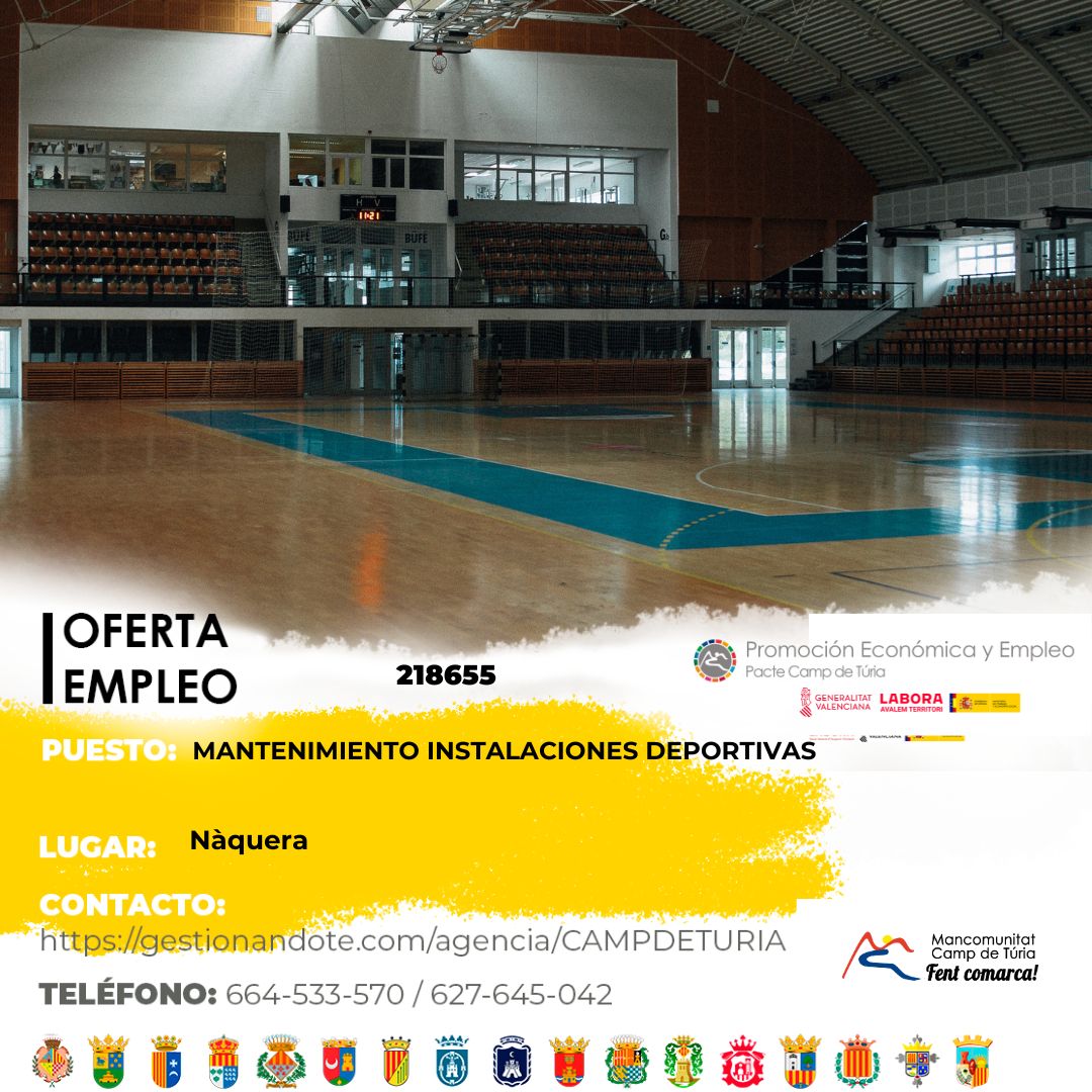 Oferta de empleo - Mantenimiento instalaciones deportivas en Nàquera