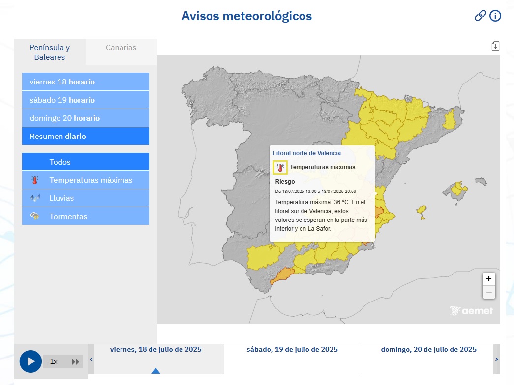 Avisos AEMET 18 julio