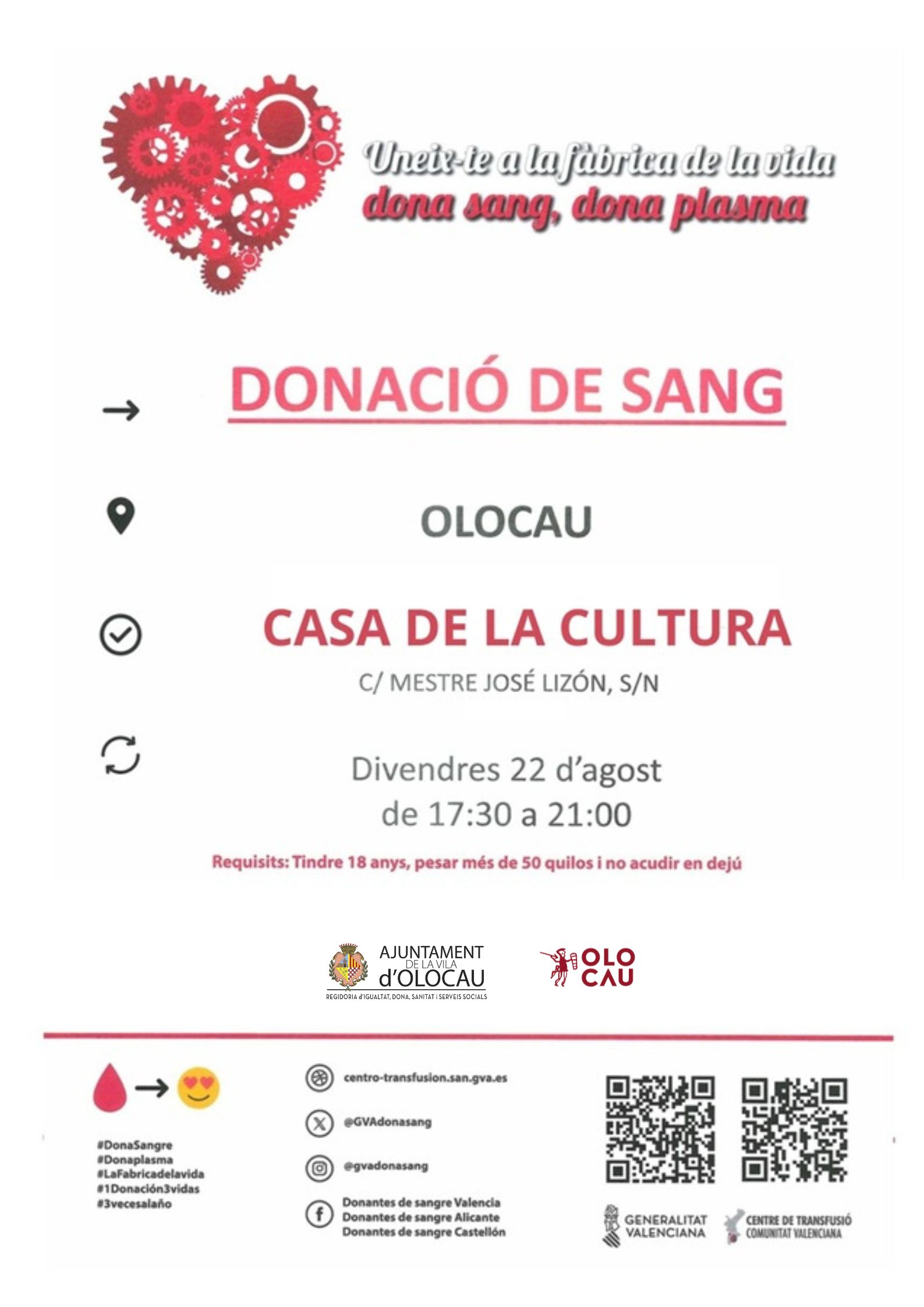 Cartel donaci&oacute;n sangre Olocau 2025