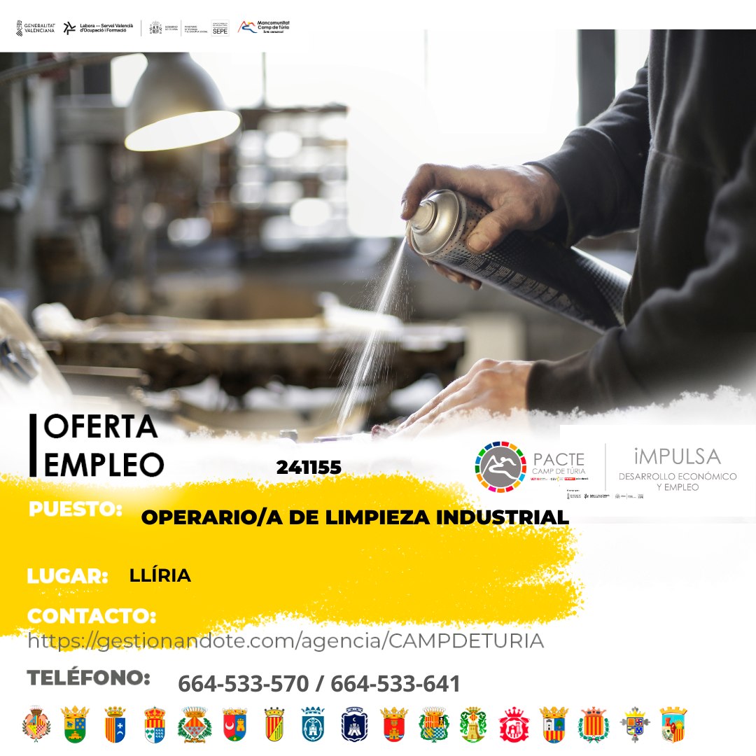 Oferta de empleo - Operario-a de limpieza industrial en Ll&iacute;ria