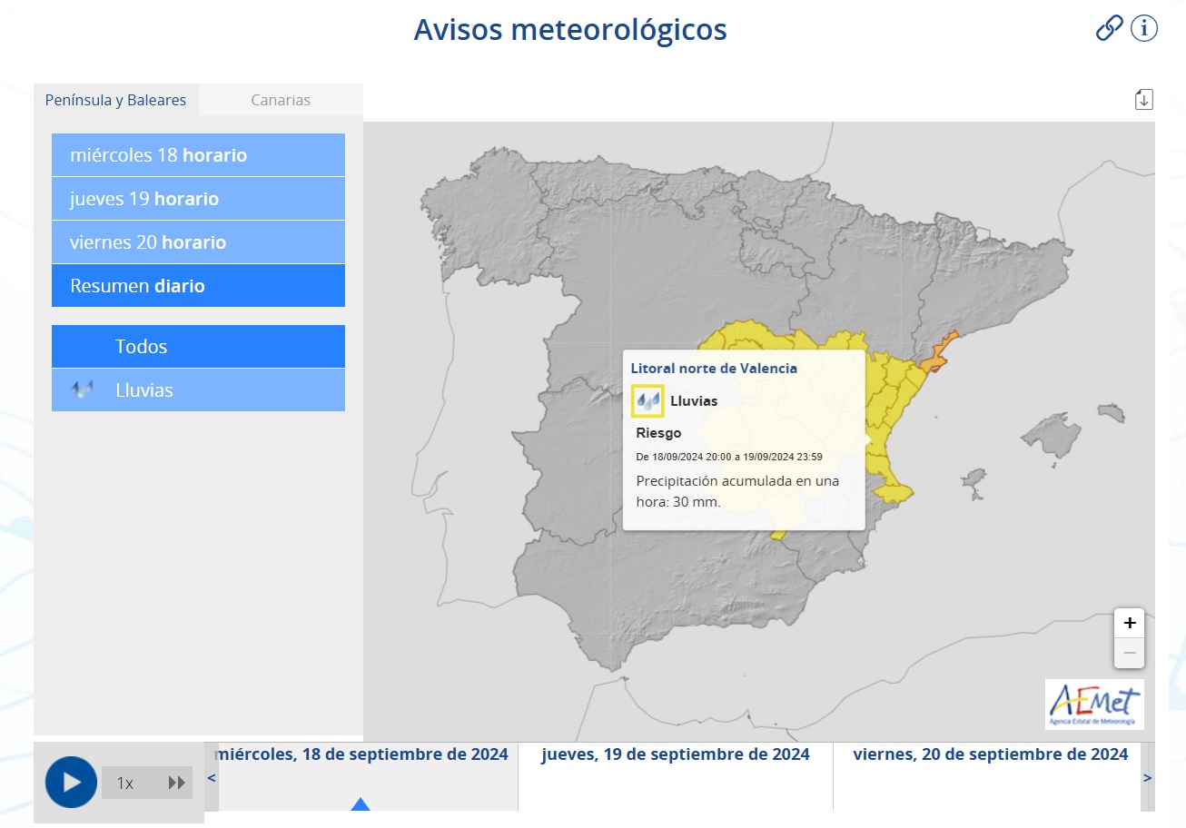 Avisos AEMET 18 septiembre