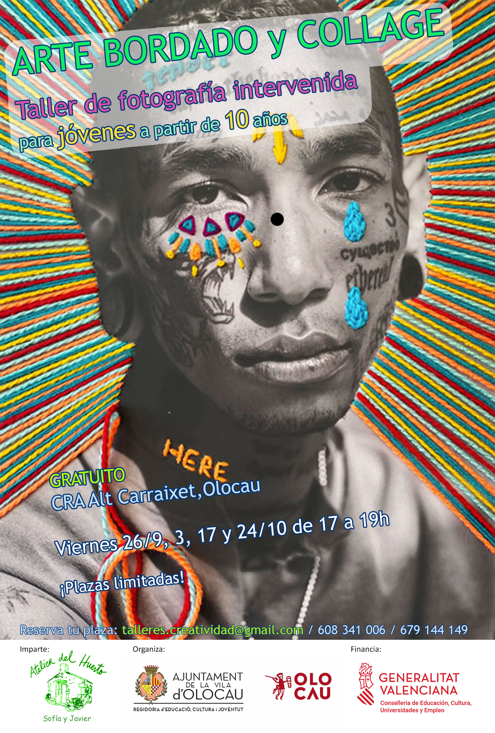 Cartel taller de fotografía intervenida con arte bordado y collage Olocau 2