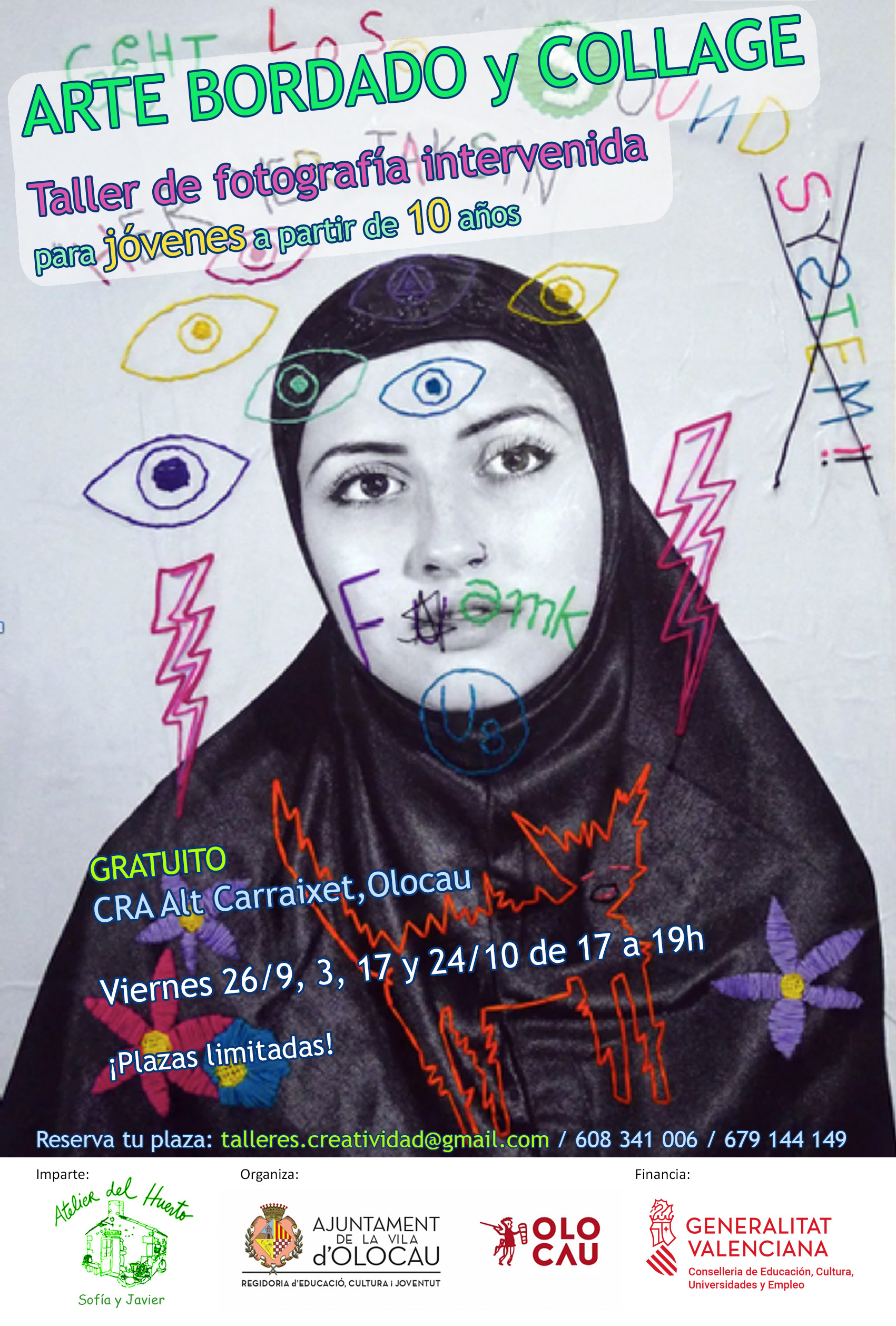 Cartel taller de fotografía intervenida con arte bordado y collage Olocau 1