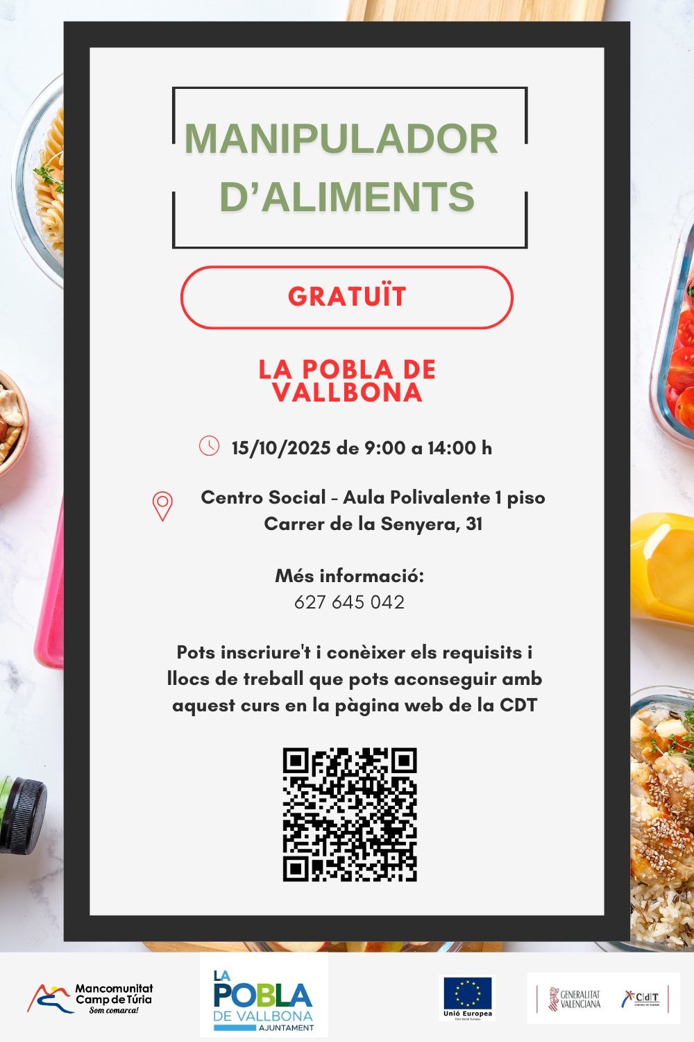 Cartel curso manipulador alimentos