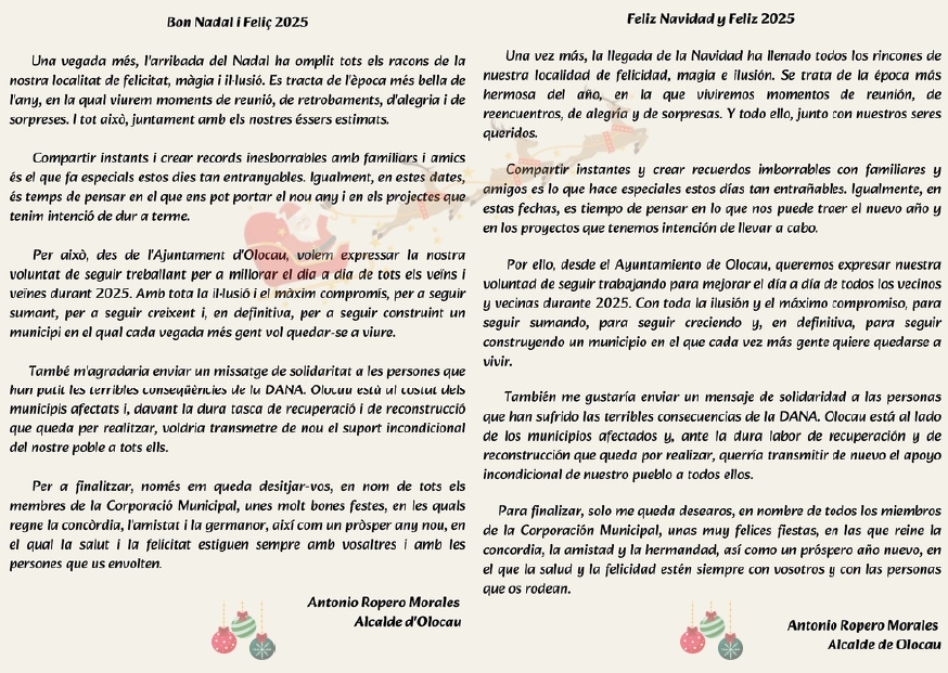 Felicitación navideña Ayuntamiento Olocau 2