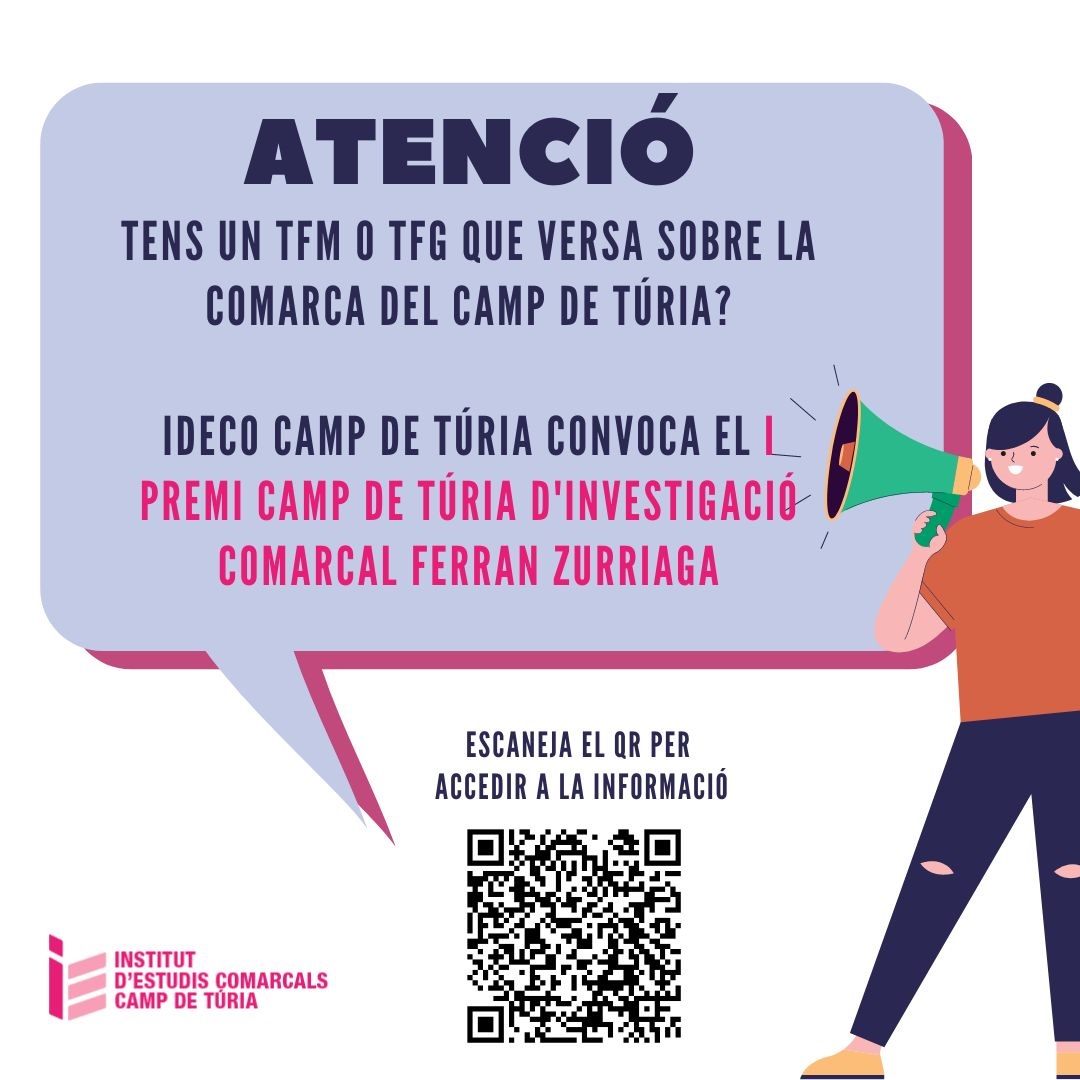 Cartel Primer &lsquo;Premi Camp de T&uacute;ria d&rsquo;Investigaci&oacute; Comarcal Ferran Zurriaga&rsquo; del IDECO