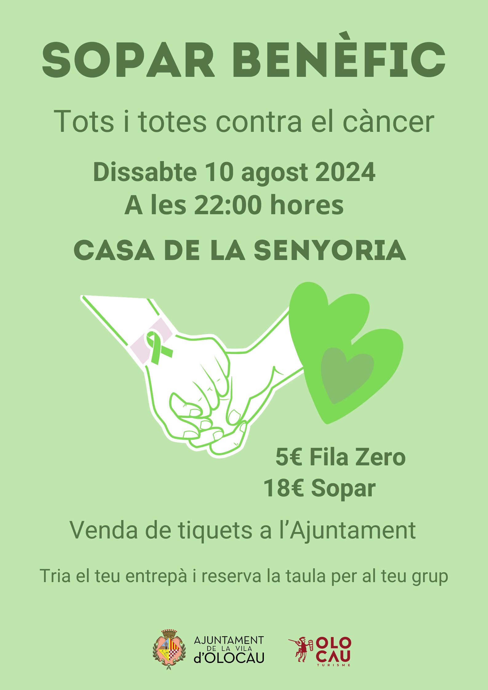 Cartel Cena ben&eacute;fica a favor de la investigaci&oacute;n contra el c&aacute;ncer Olocau