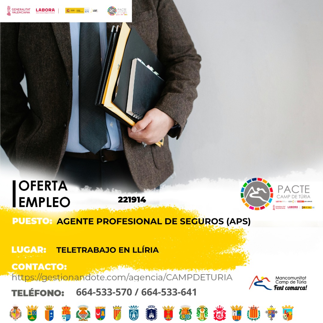 Oferta de empleo - Agente profesional de seguros (APS) - Teletrabajo en Ll&iacute;ria