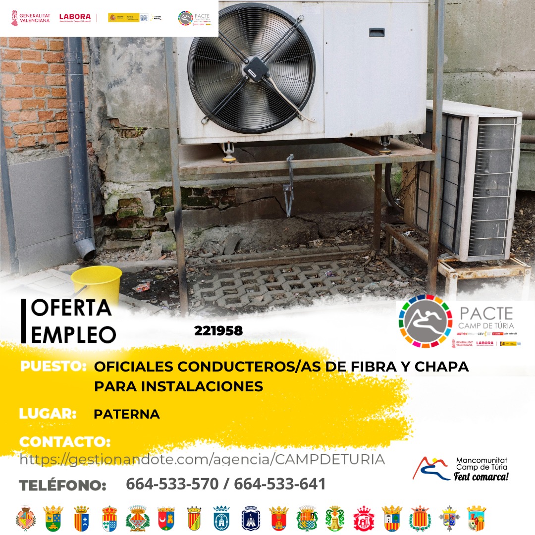 Oferta de empleo - Oficiales conducteros-as de fibra y chapa para instalaciones en Paterna