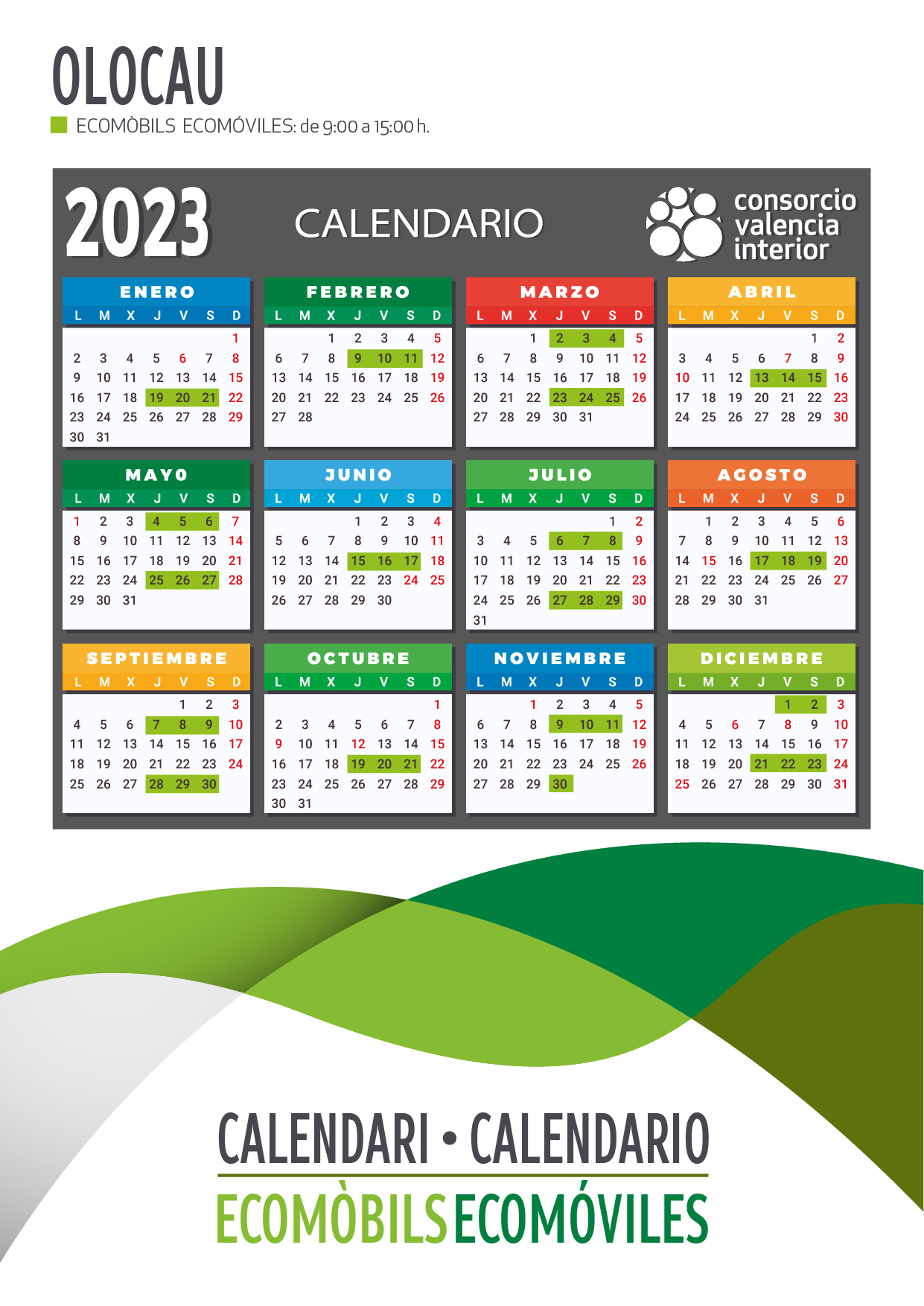 Calendario ecom&oacute;vil Olocau 2023