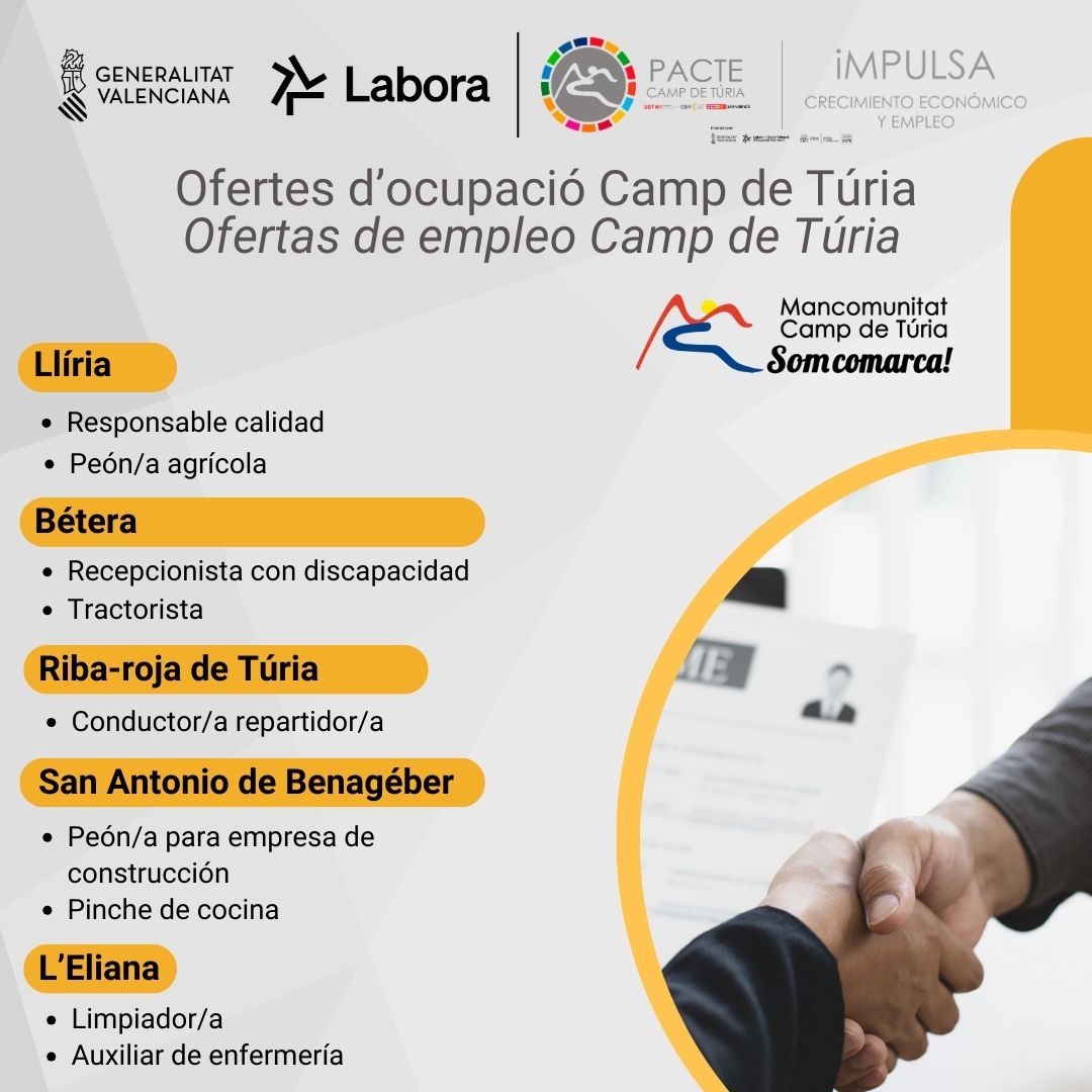 Ofertas de empleo publicadas por la Mancomunitat Camp de T&uacute;ria