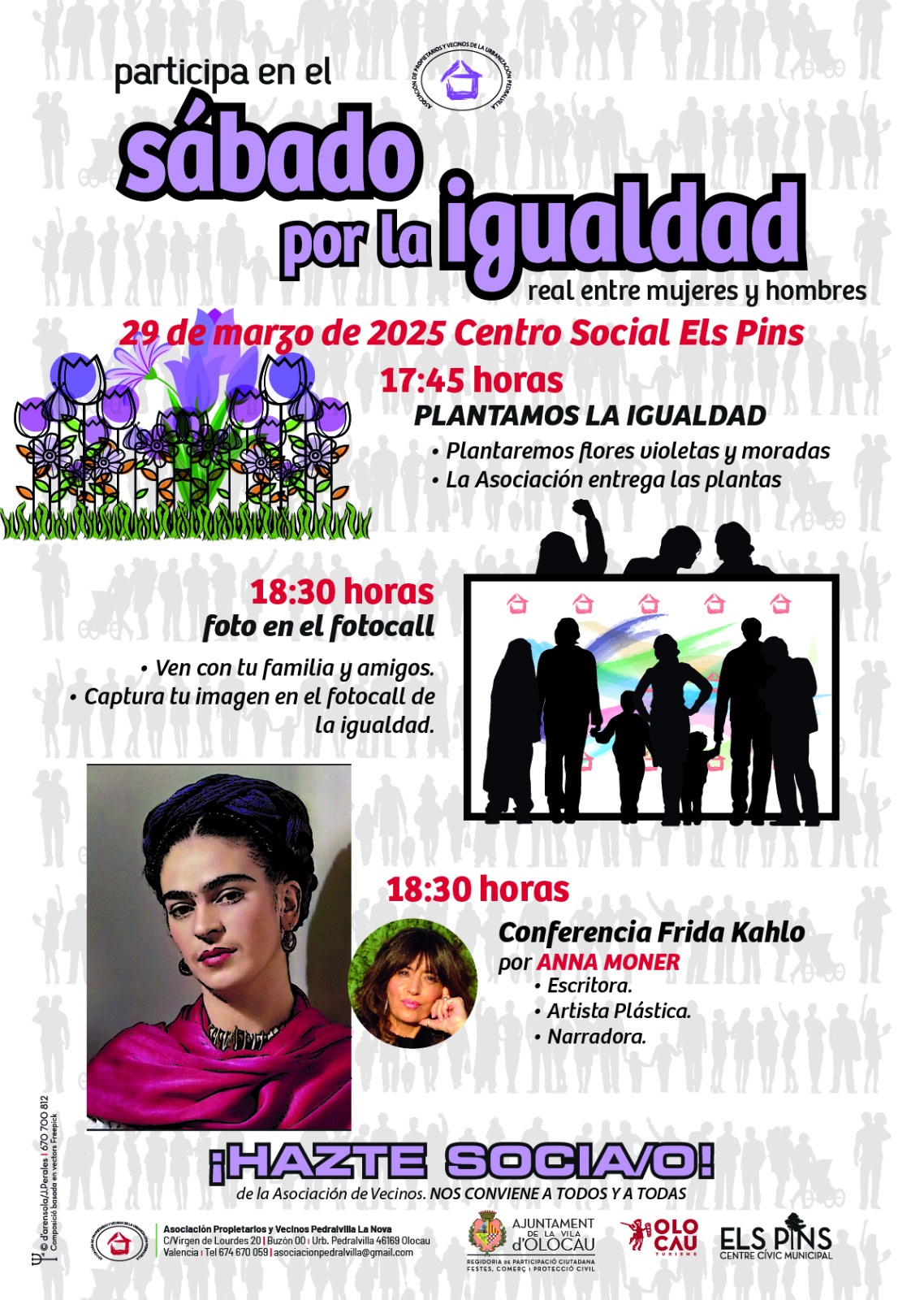 Cartel evento S&aacute;bado por la igualdad real entre mujeres y hombres - Asociaci&oacute;n de Vecinos de Pedralvilla Olocau