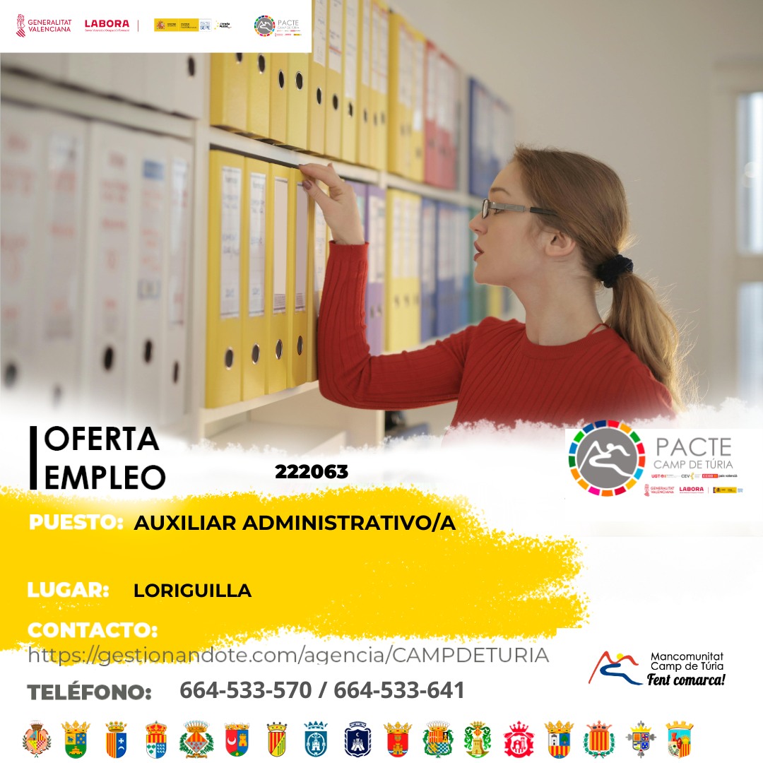 Oferta de empleo - Auxiliar administrativo-a en Loriguilla