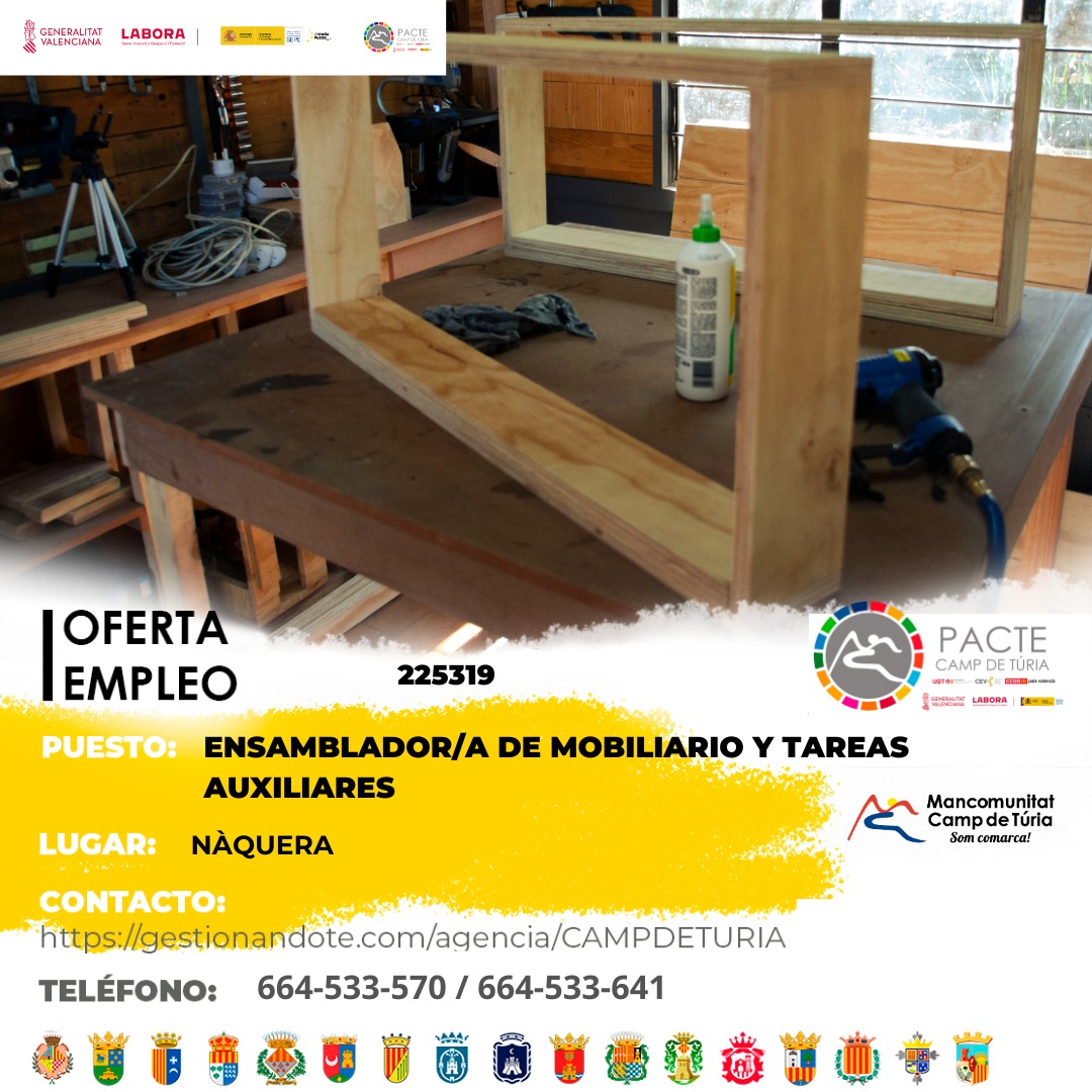 Oferta de empleo - Ensamblador-a de mobiliario y tareas auxiliares en N&aacute;quera