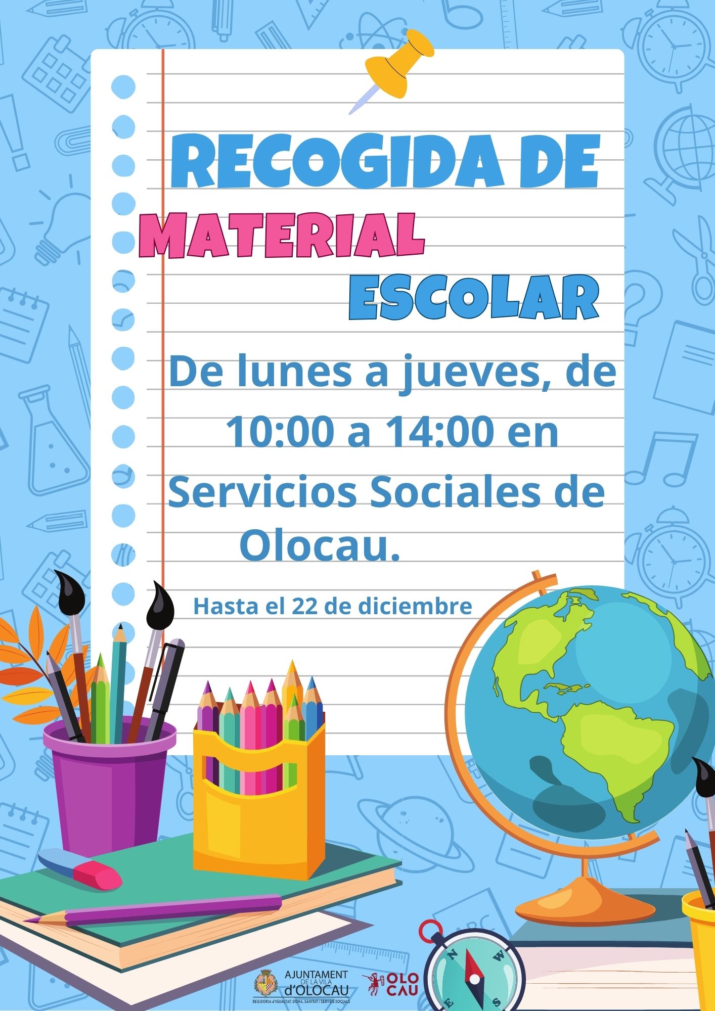 Cartel Campa&ntilde;a de recogida de material escolar 2023 Olocau